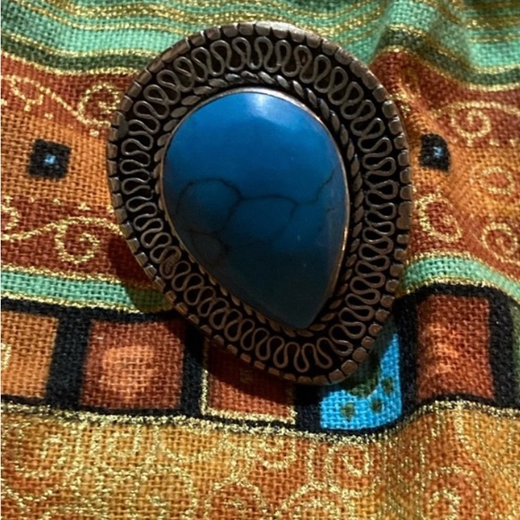 🎁🛍️Turquoise Boho Sterling Silver Adjustable Ring - Picture 3 of 6